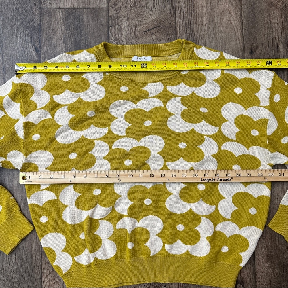 Polagram Floral Knit Cotton Blend Sweater Women’s Size L Mustard Yellow - Picture 5 of 7